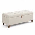 Banc de rangement rectangulaire en bois et boucle de polyester beige
