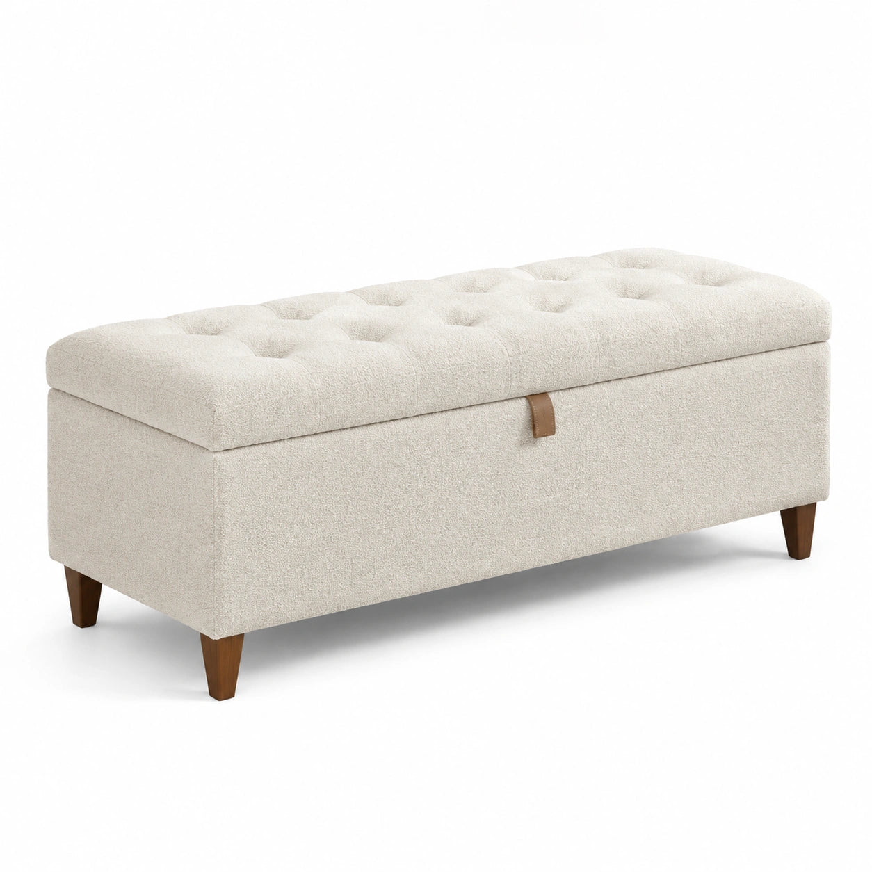 Banc de rangement rectangulaire en bois et boucle de polyester beige