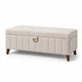 Banc de rangement rectangulaire en bois et tissu bouclé beige