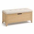 Banquette de rangement en bois et tissu beige 110x40x45 cm