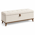 Banc de rangement en bois et tissu polyester beige