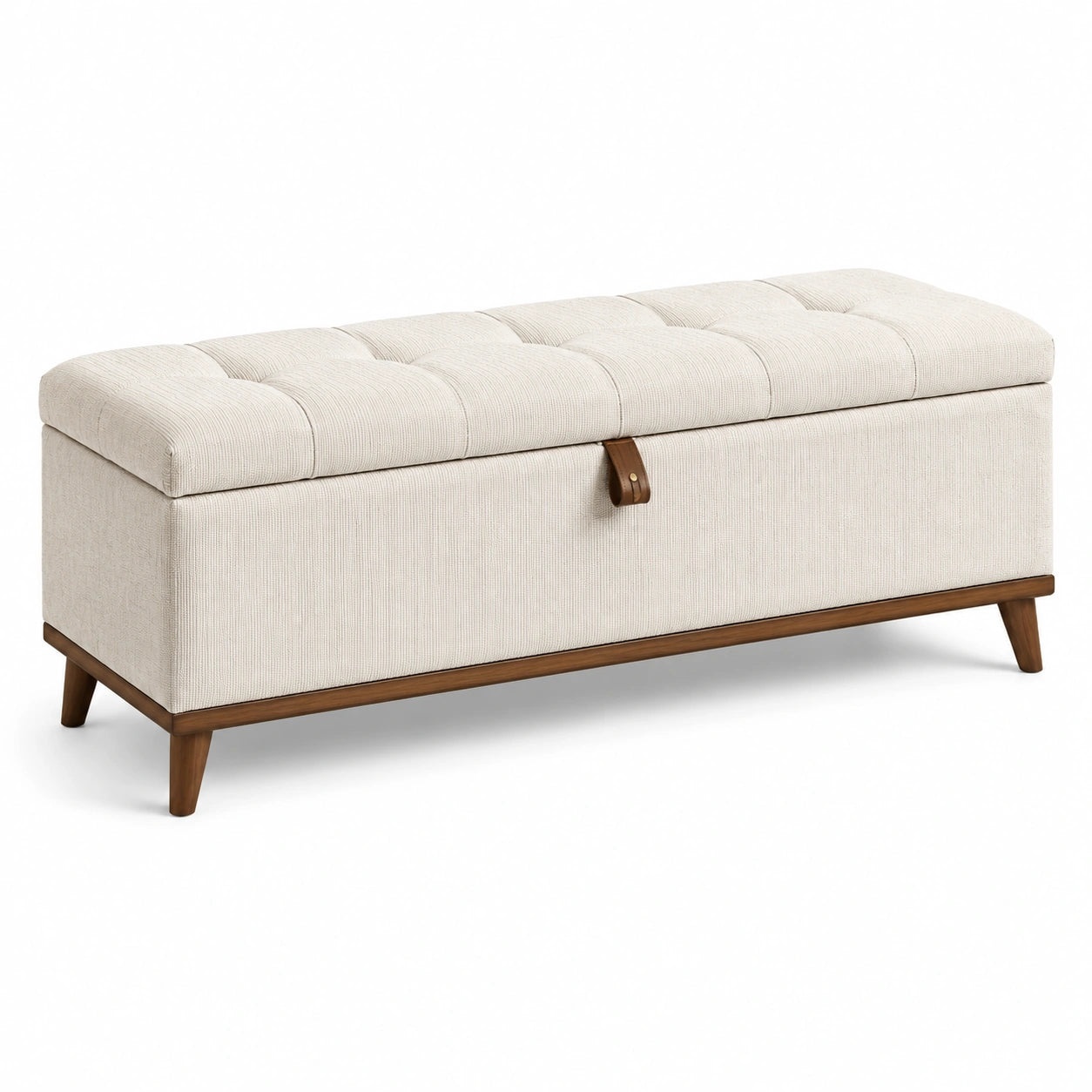 Banc de rangement en bois et tissu polyester beige
