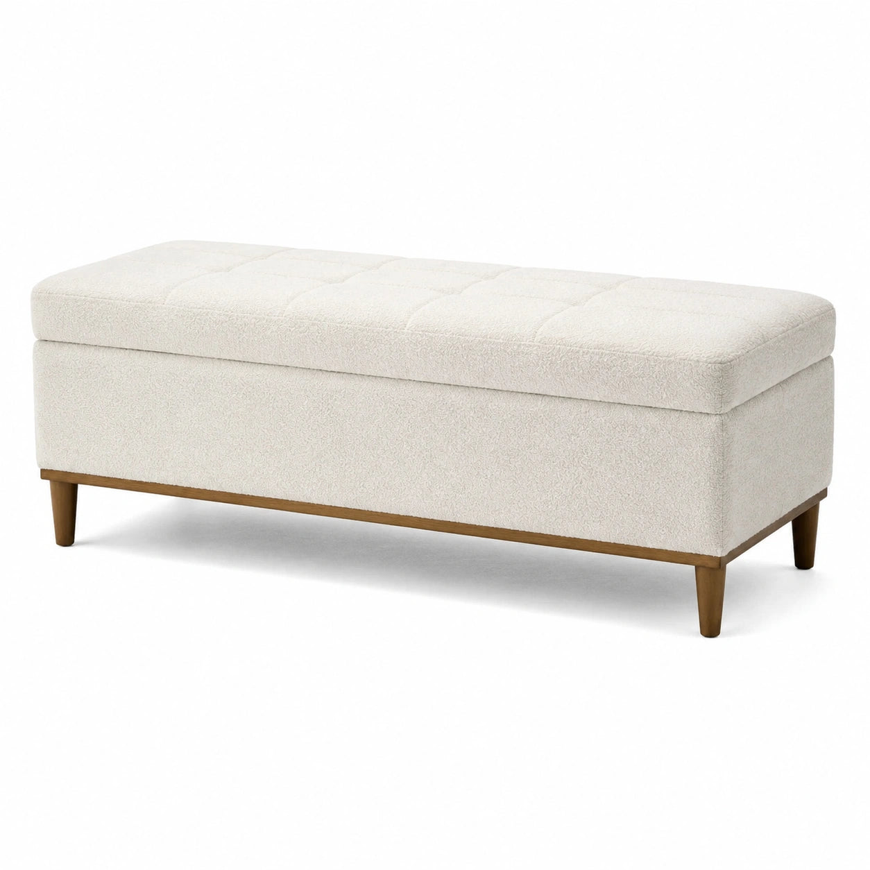 Banc de rangement en bois et polyester crème