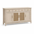 Buffet en bois de chêne clair et rotin avec 4 tiroirs et 4 portes