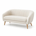 Canapé 2 places tissu bouclé beige pieds en bois