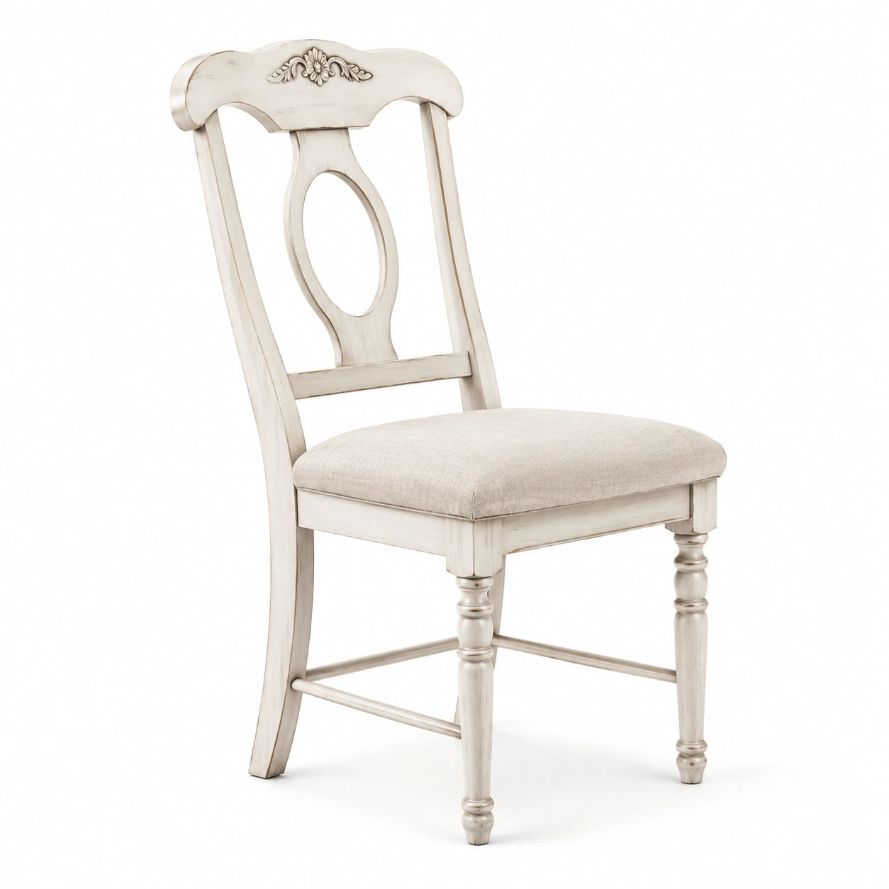 Chaise en bois blanc avec assise en tissu coton beige