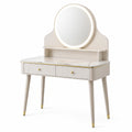 Coiffeuse en bois et marbre avec miroir LED beige