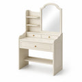 Coiffeuse en bois avec miroir et étagères, beige