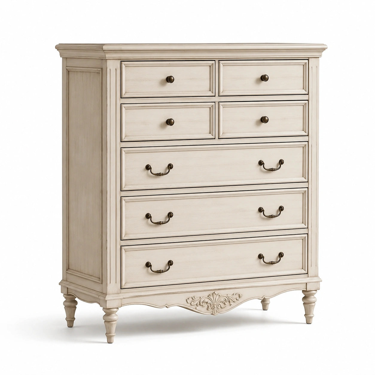 Commode en bois massif avec 6 tiroirs beige