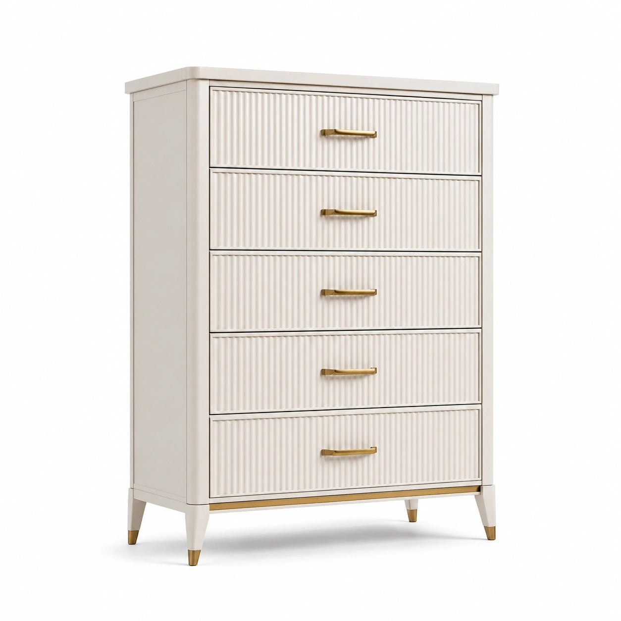 Commode en bois blanc avec poignées dorées