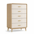 Commode à cinq tiroirs en bois de chêne et MDF blanc 100x60x40 cm