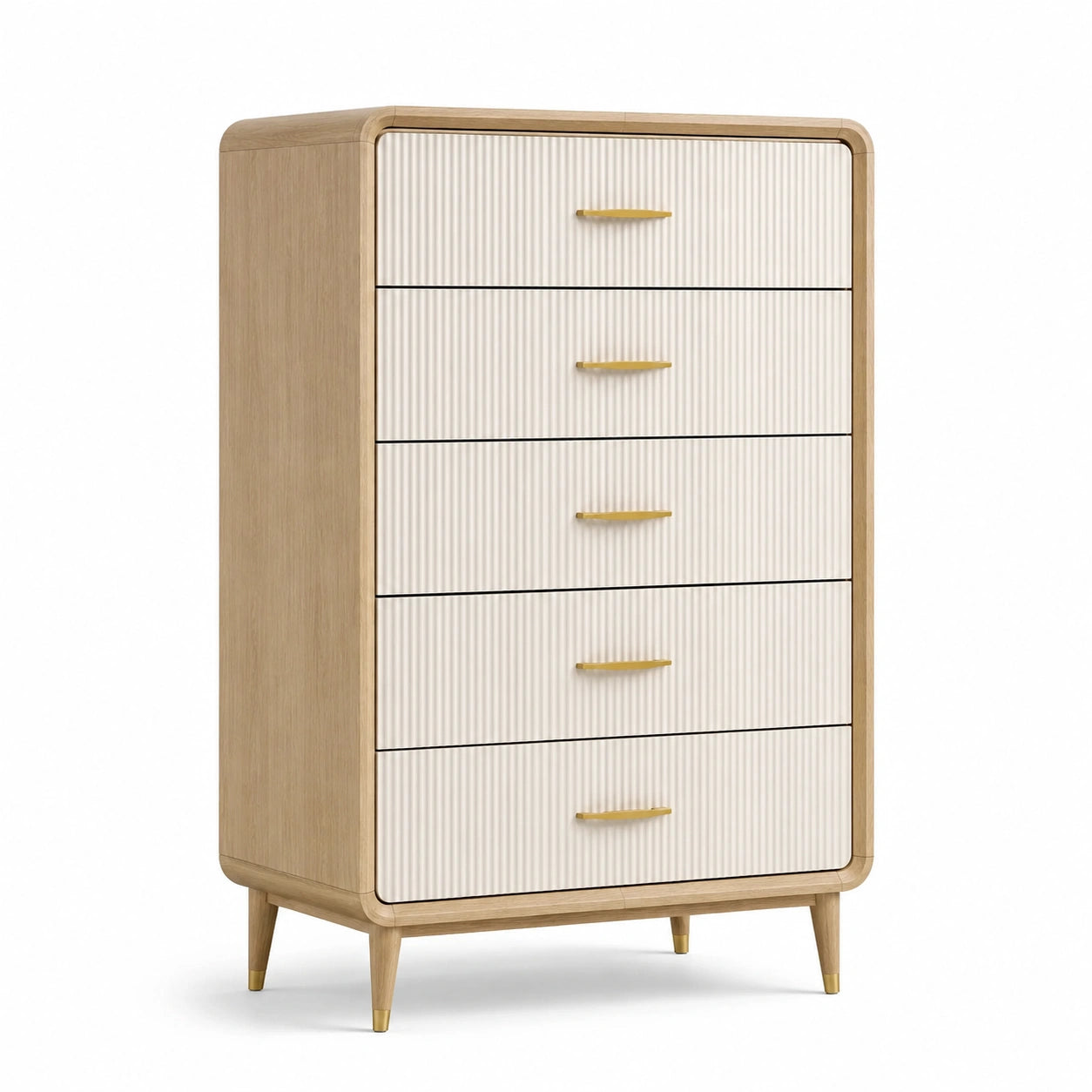 Commode à cinq tiroirs en bois de chêne et MDF blanc 100x60x40 cm