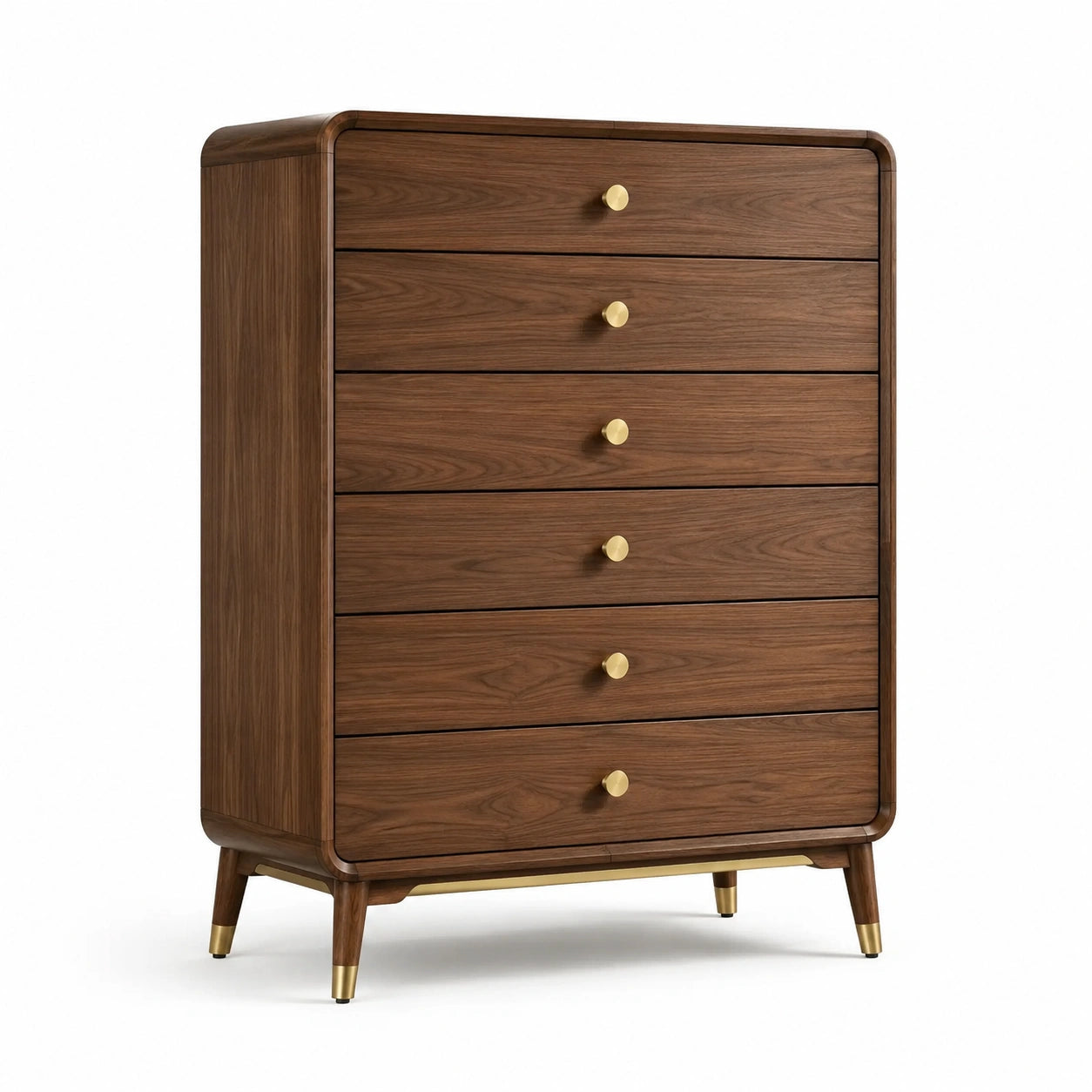 Commode en bois de noyer avec poignées en laiton