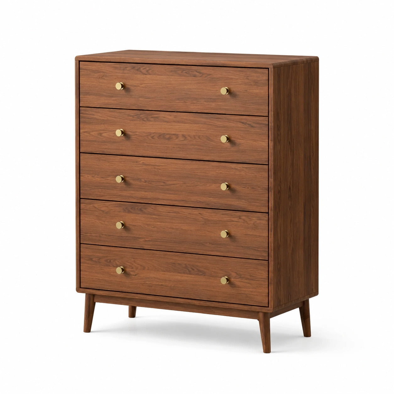 Commode en bois 5 tiroirs poignées métalliques dorées