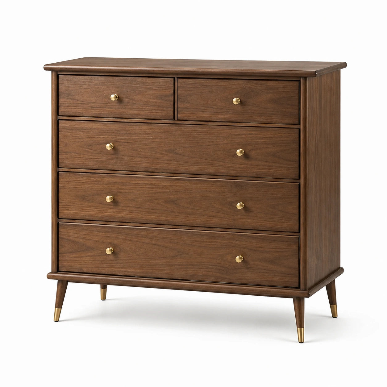 Commode en bois de noyer brun avec 5 tiroirs