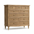 Commode en bois de chêne massif, poignées dorées, 9 tiroirs