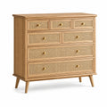 Commode en chêne clair et rotin 7 tiroirs