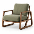 Fauteuil en bois de noyer et tissu polyester vert