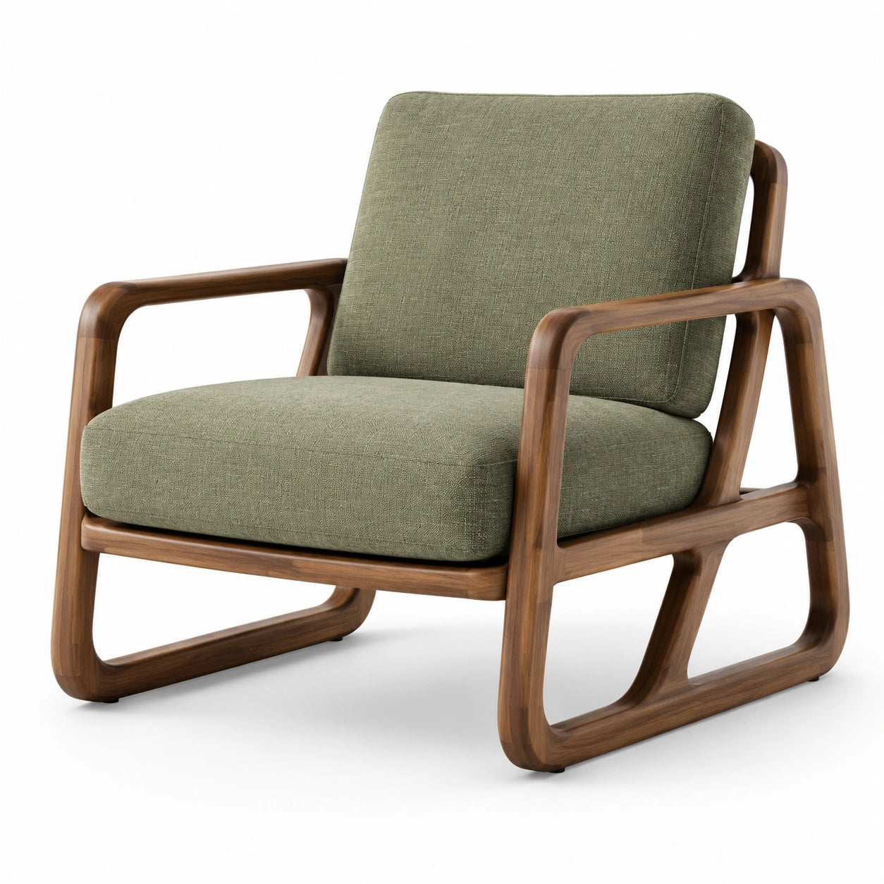 Fauteuil en bois de noyer et tissu polyester vert