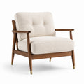 Fauteuil en bois de noyer et tissu bouclé beige