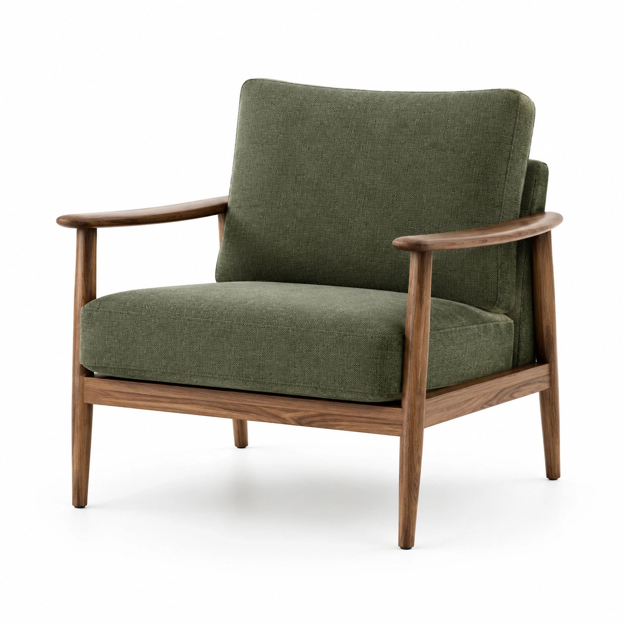 Fauteuil en bois et tissu vert