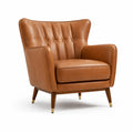 Fauteuil en cuir marron avec pieds en bois