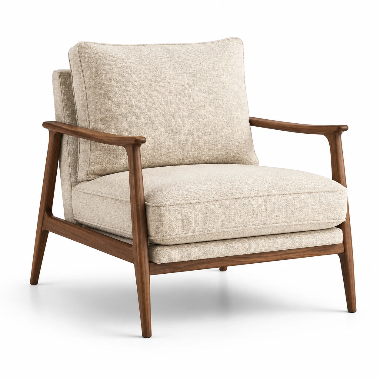 Fauteuil en bois avec tissu lin beige