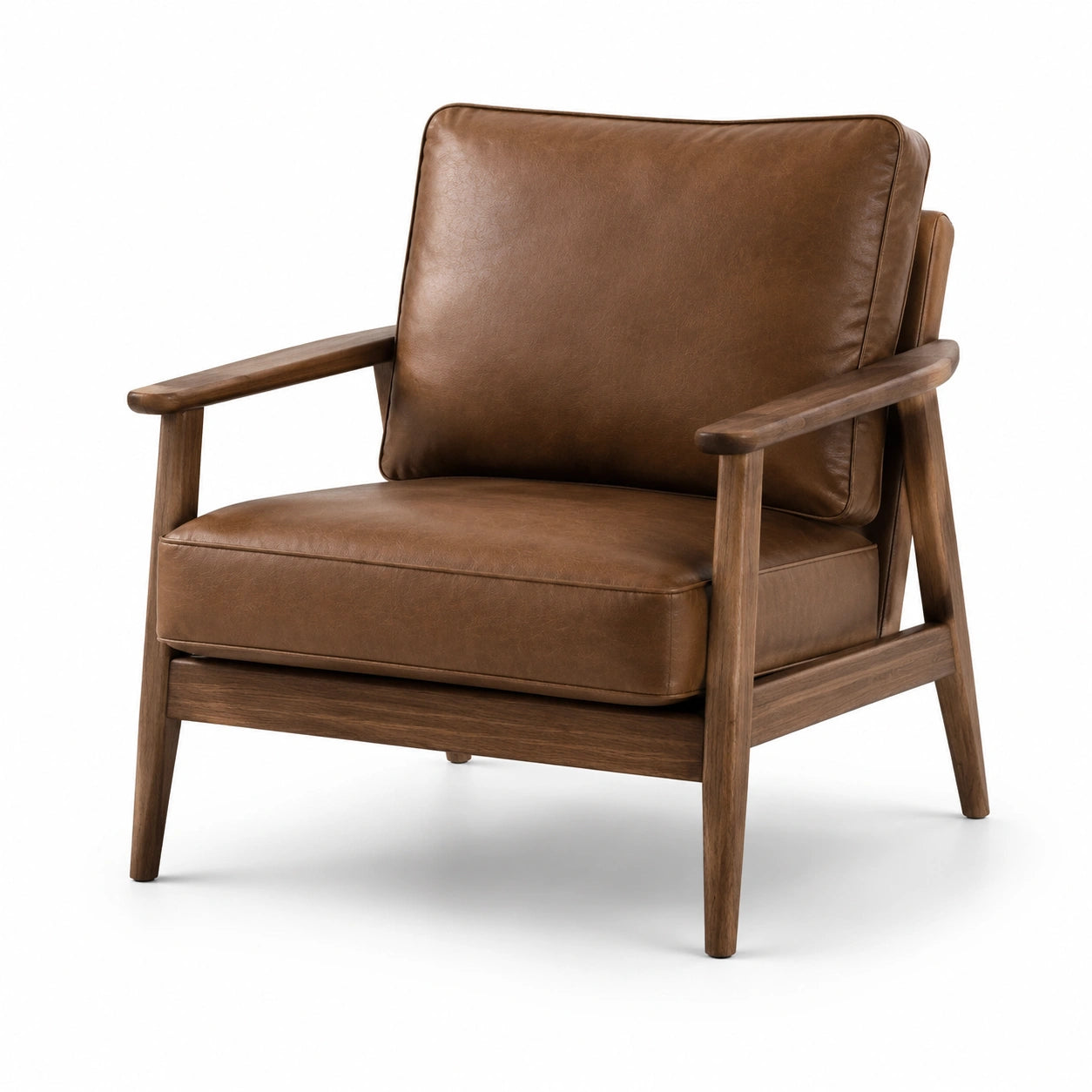 Fauteuil en bois et cuir synthétique marron
