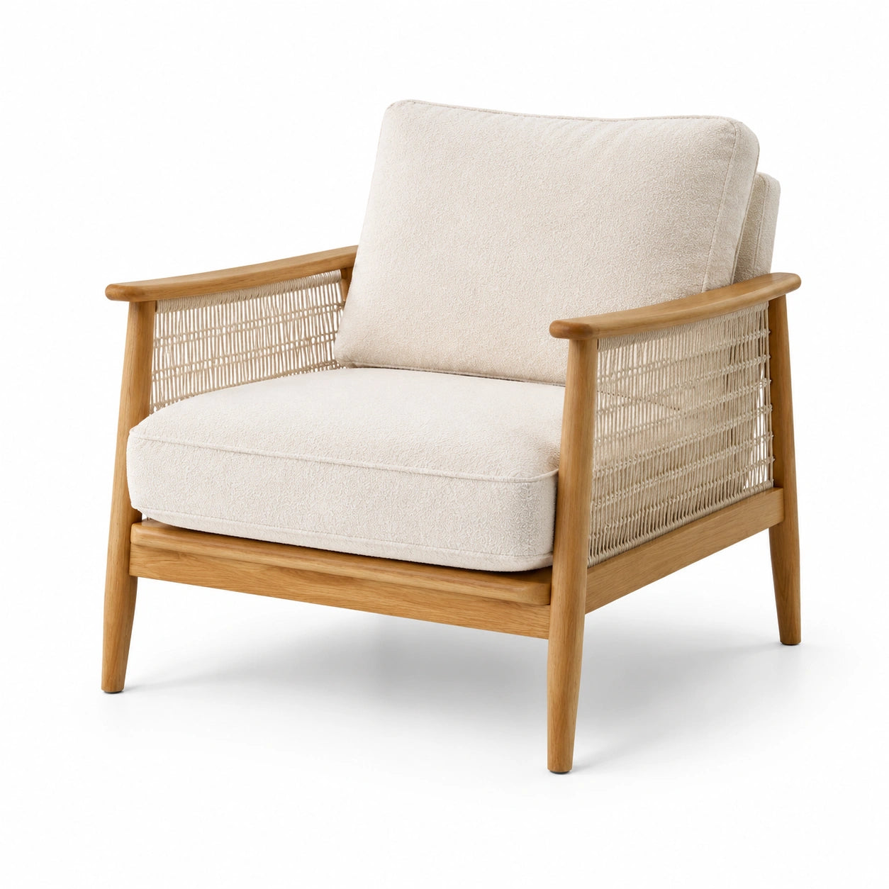 Fauteuil en bois de chêne et tissu beige