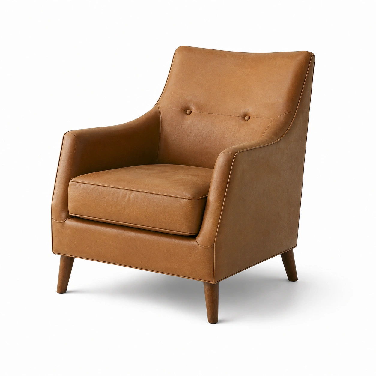 Fauteuil en cuir marron avec pieds en bois massif