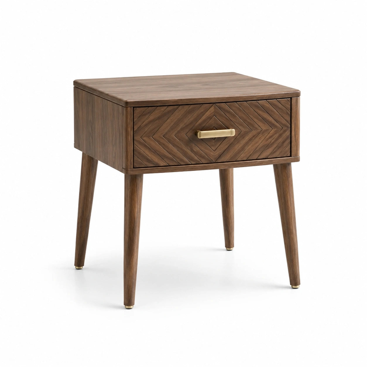 Table de chevet en bois avec motif chevron et tiroir