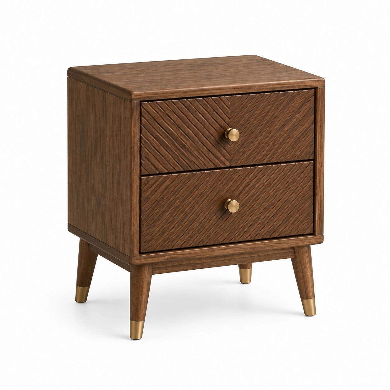 Table de chevet bois avec poignées métalliques dorées