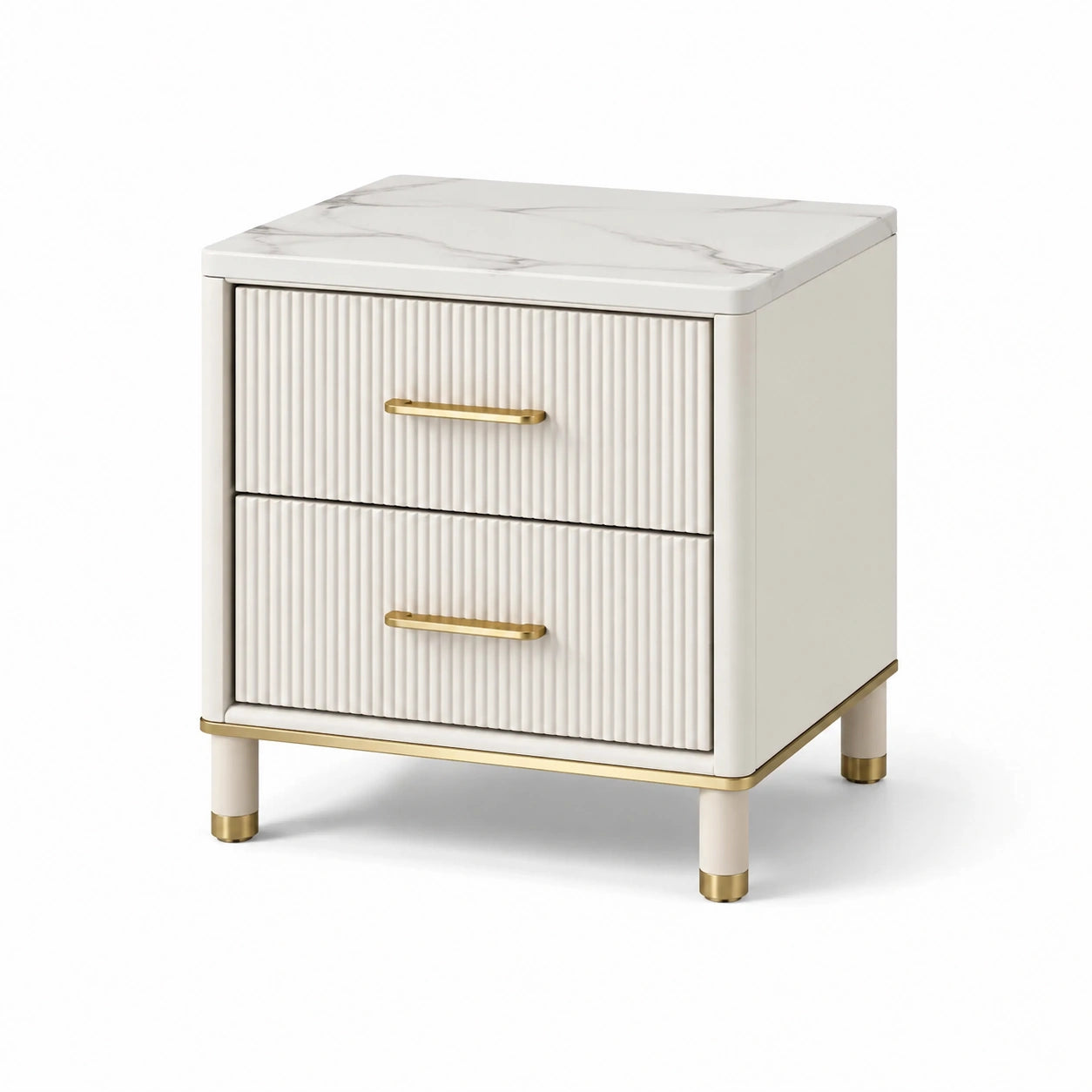 Table de chevet en bois MDF avec plateau en marbre artificiel beige