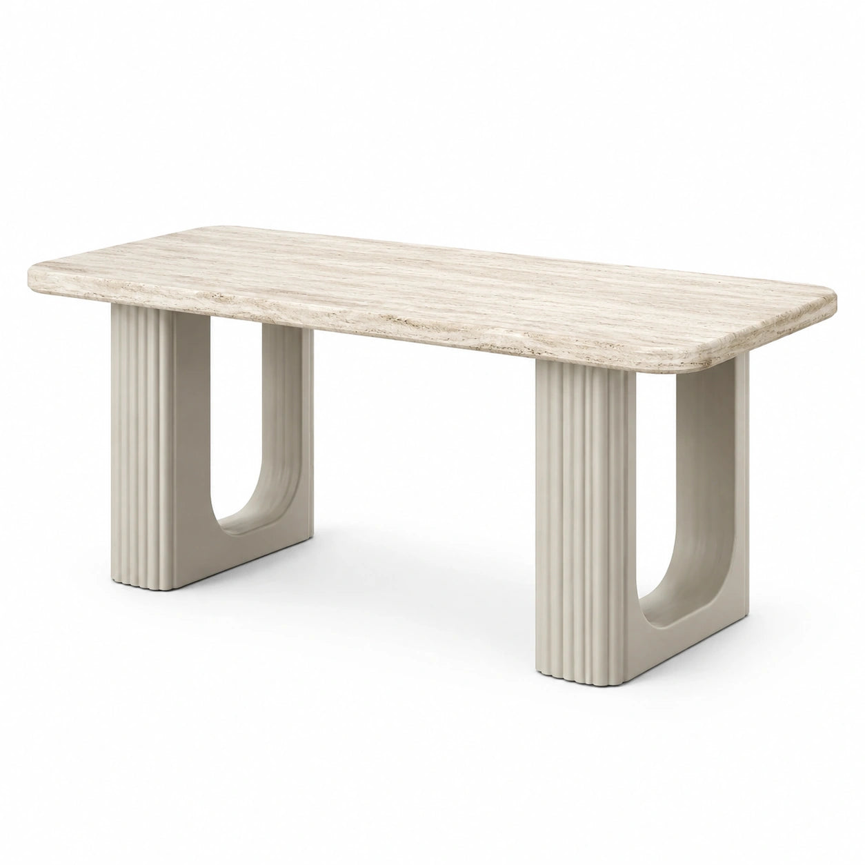Table en travertin beige et béton 200 x 100 x 75 cm
