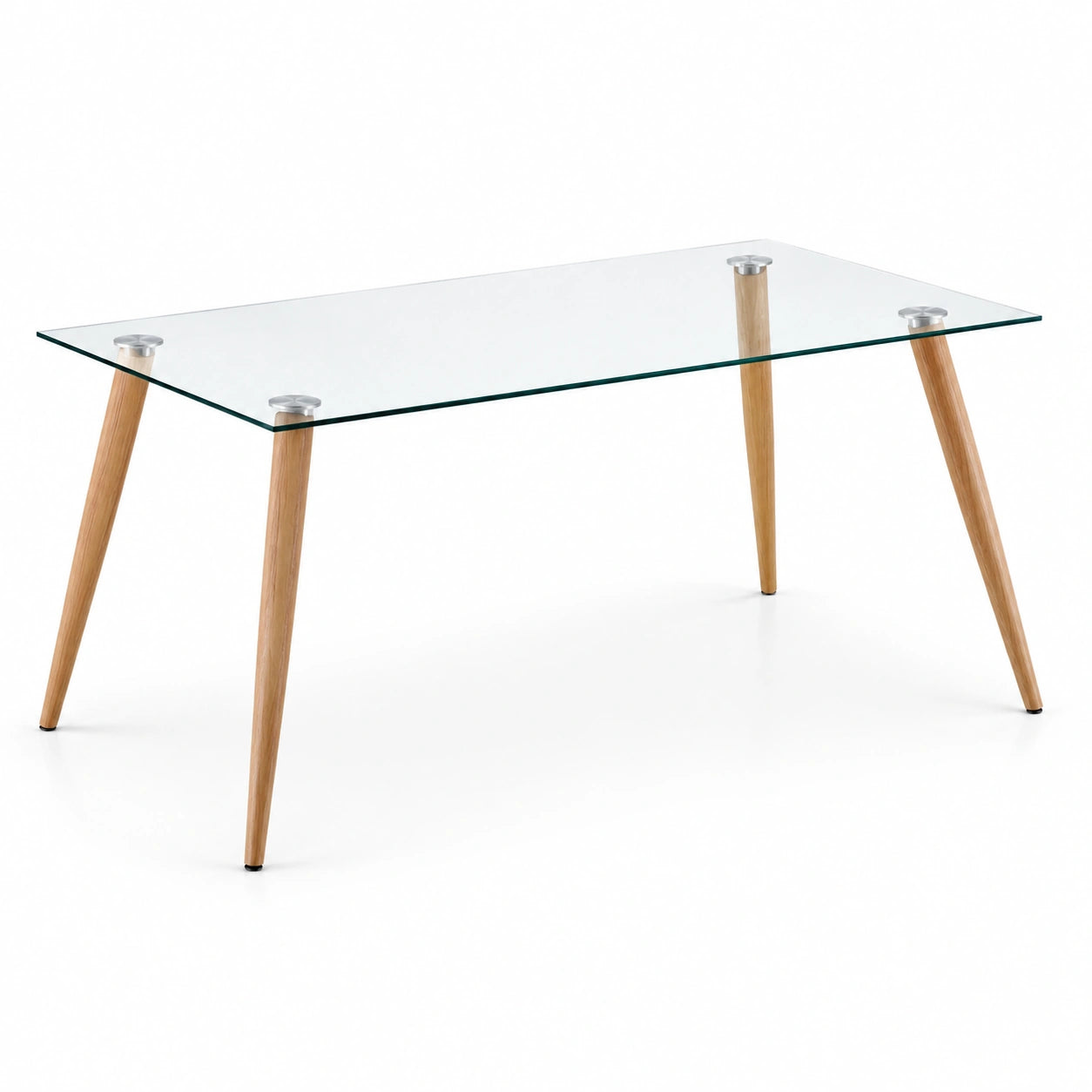 Table en verre trempé avec pieds en chêne - 140x80x75 cm