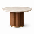 Table ronde en marbre travertin et bois de noyer, diamètre 130 cm
